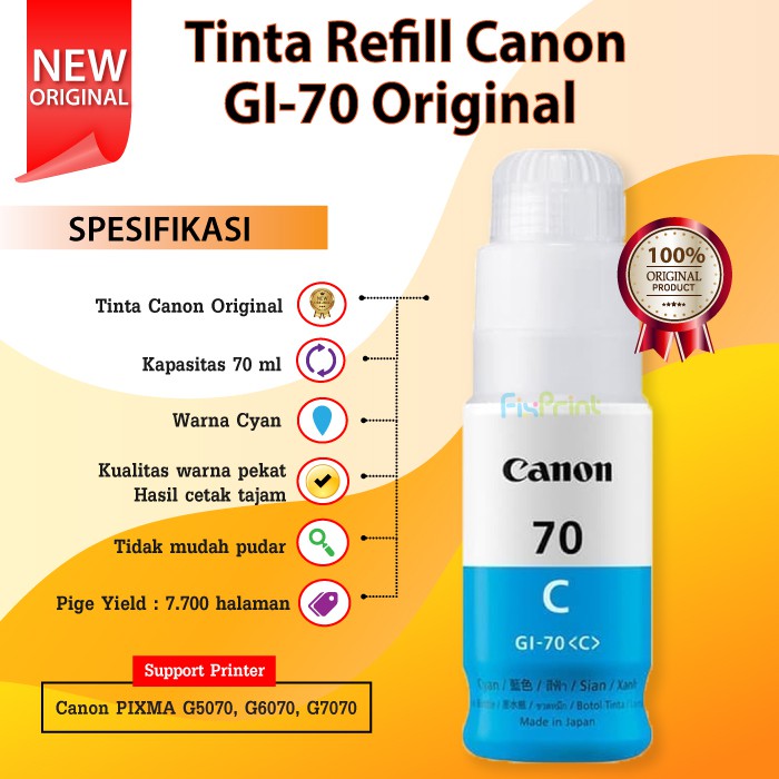 Tinta Printer Canon Original GI-70 GI 70 gi70 G5070 G6070 G7070