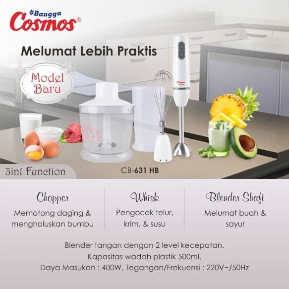 COSMOS Hand Blender 500 ml - Blender Tangan 3in1 CB 631 HB - Garansi Resmi 1 Tahun