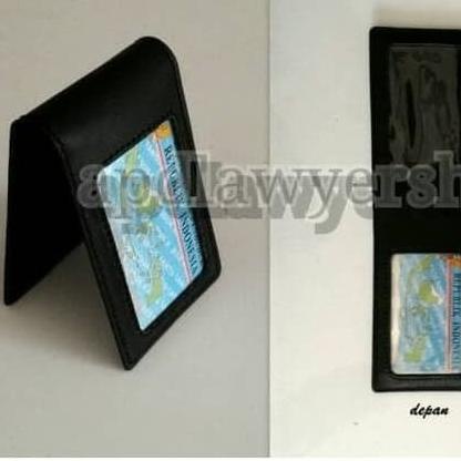 

♣ Name Tag ID Card Saku Dompet Kartu kulit asli 2 Slot hitam Dof PREMIUM ♦