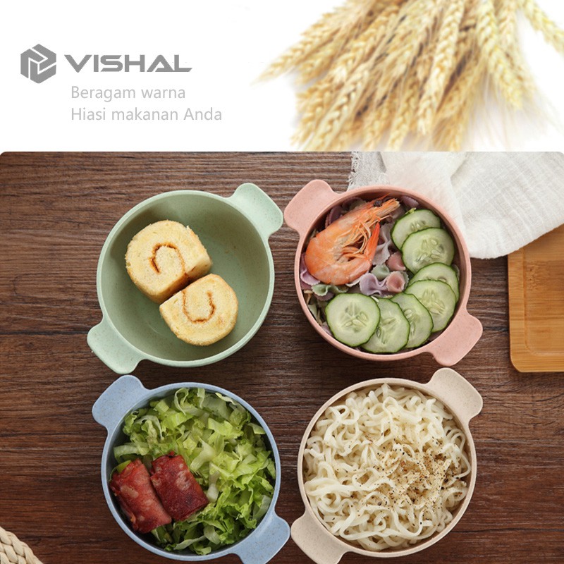 VISHAL Set Mangkuk Tempat Makan Anak - Wheat Straw Character Bowl for Toddler Mangkuk Binaural VS