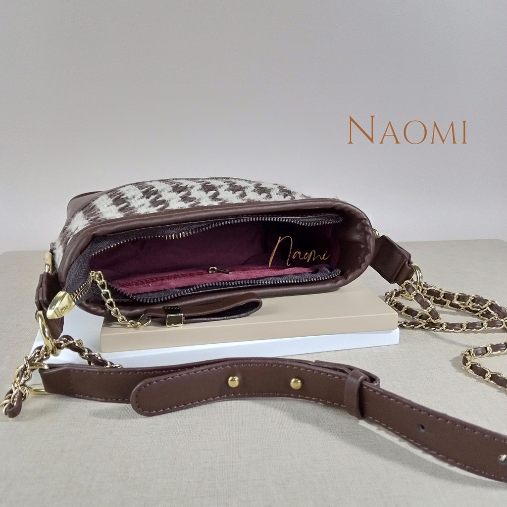 NAOMI - Laurel Sling Bag Import Premium - Tas Selempang Rantai Wanita - Tas Kulit Sintetis Tebal Motif Cantik - Tas Hangout - Tas Wanita - Tas Naomi - Naomi Bag - women bag