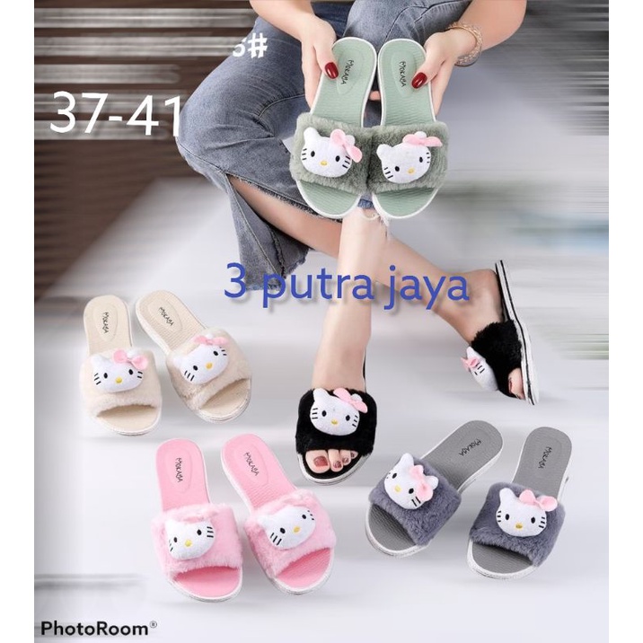sandal wanita bulu hello kitty import mokaya best seller