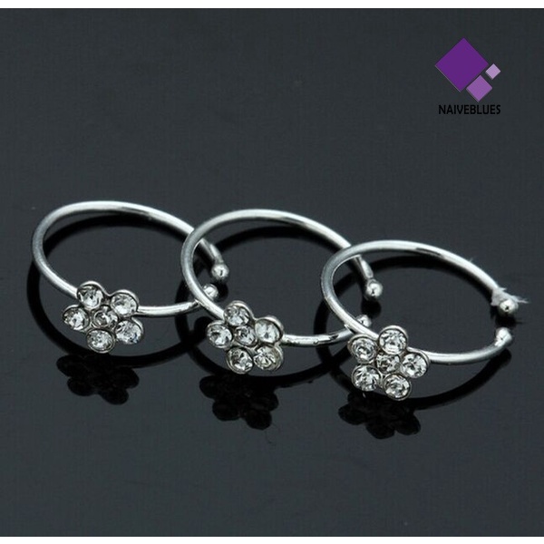 1 Pc Cincin Tindik Hidung Bentuk Bunga Berlian Imitasi Bahan Stainless Steel