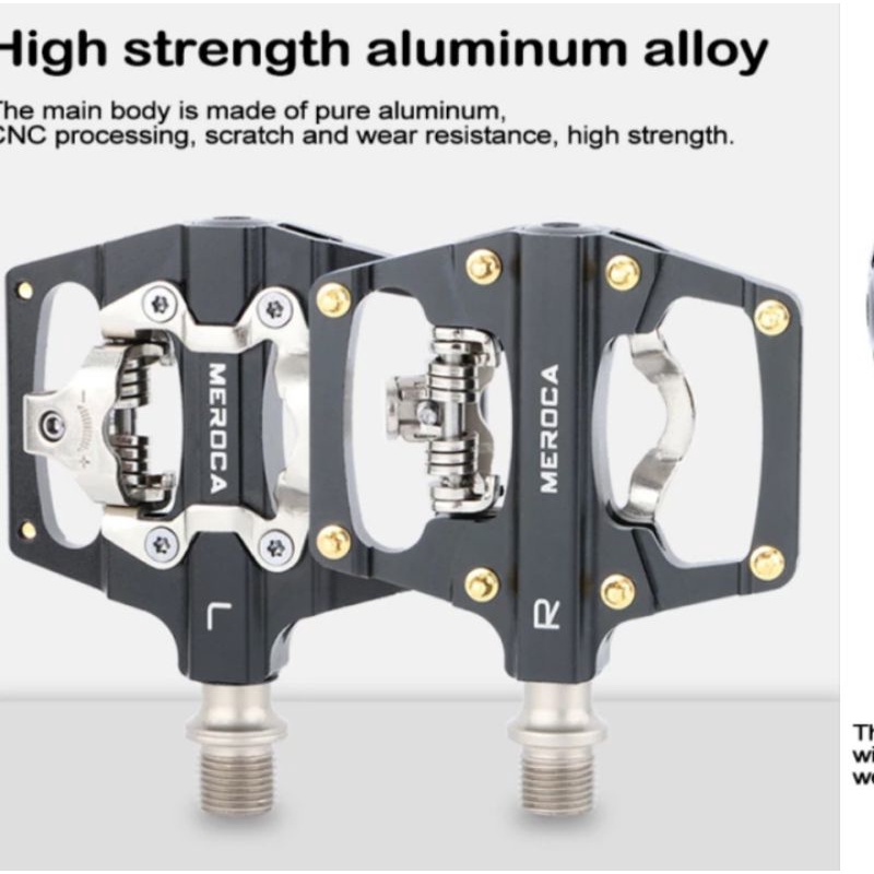 Pedal Dual Sided Cleat &amp; Flat Meroca Pedal Sepeda Hitam