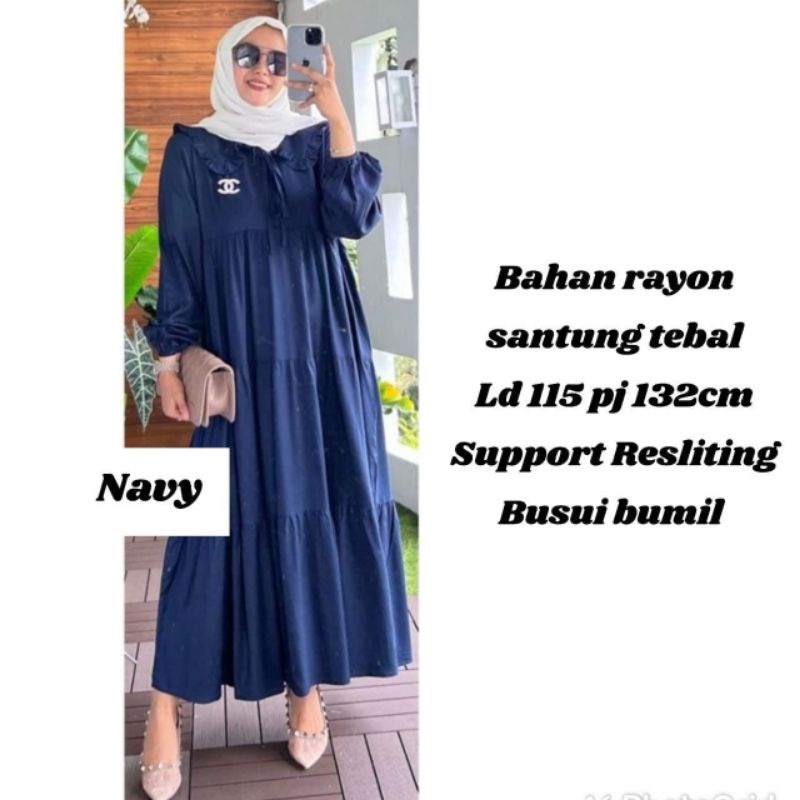 Rachel Midi Dress Busui Friendly // Gamis Wanita Terbaru Kekinian // Fashion Muslim // Bahan Katun Rayon