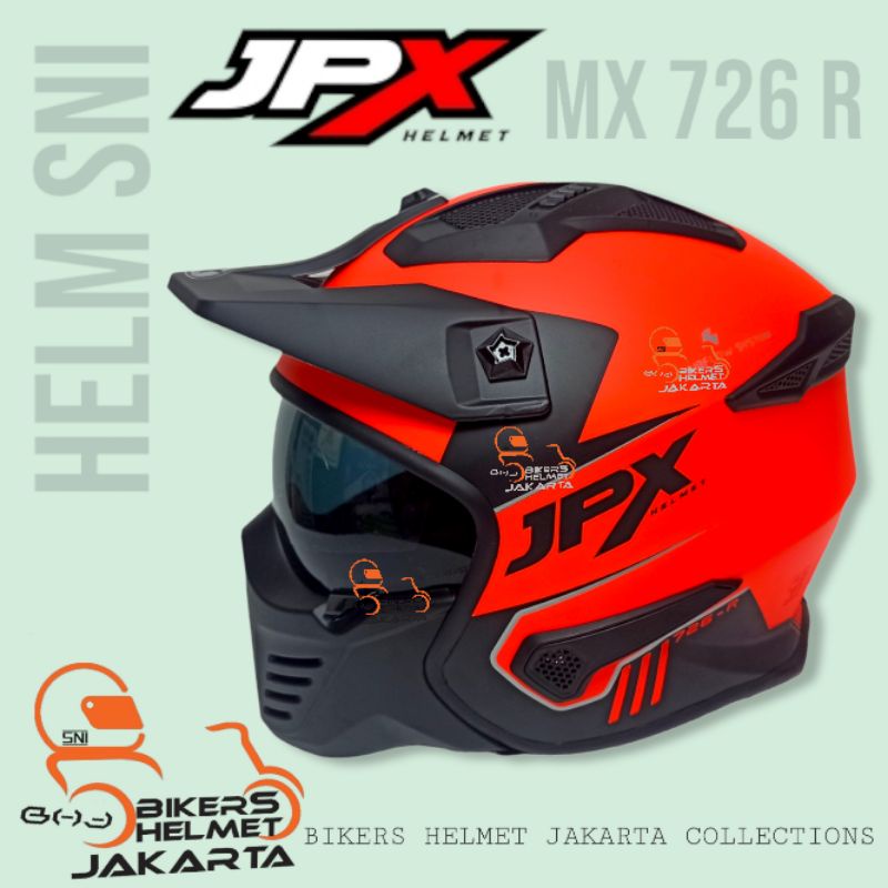 JPX HELM MX X726R SOLID RED FLUO BLACK DOFF CROSSOVER FULL FACE TRAIL