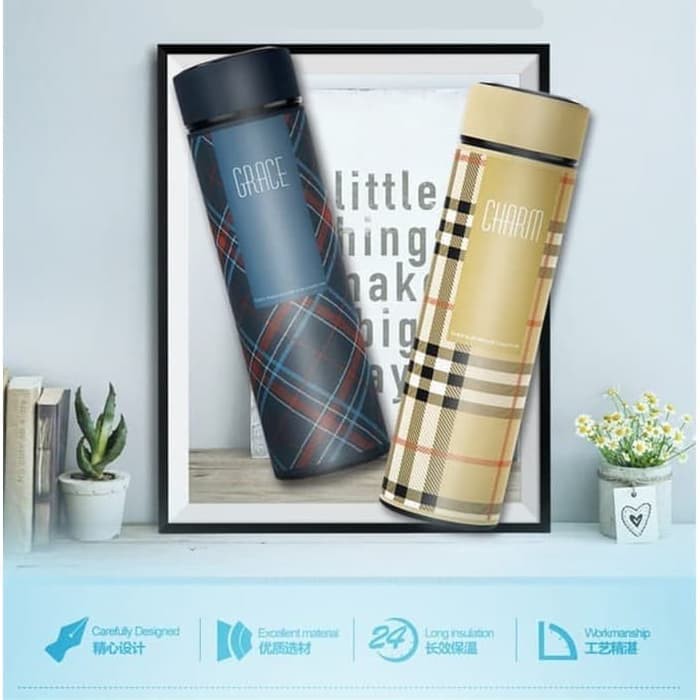 [420gr] LT- [ Motif Kotak B90-2 ] Termos Air Panas Vacuum Flask-