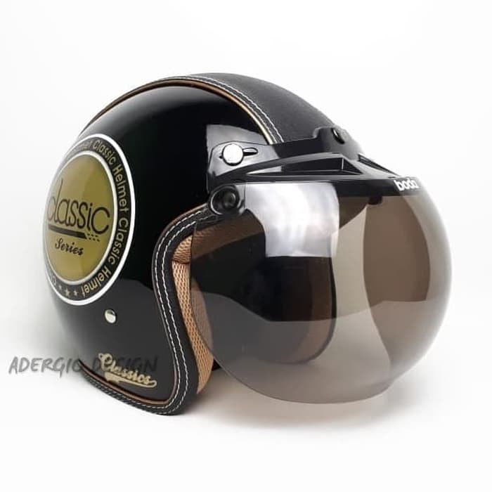 SALE Helm Bogo Dewasa SNI - Semi Kulit Motif Classic Hitam Glossy - JP Smoke