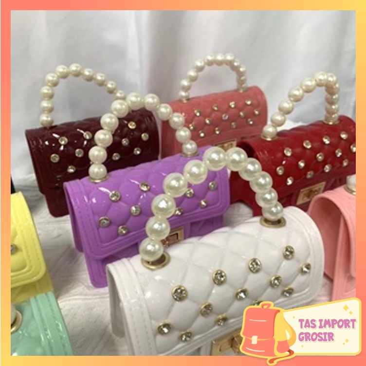 TAS IMPORT GROSIR - T5156 Tas Jelly Glossy Mini Classic Diamond Pearl / Tas Mini Rubber / Tas Selemp