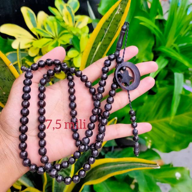 Tasbih 99 kokka kaukah bulan bintang 7,5 mm hitam