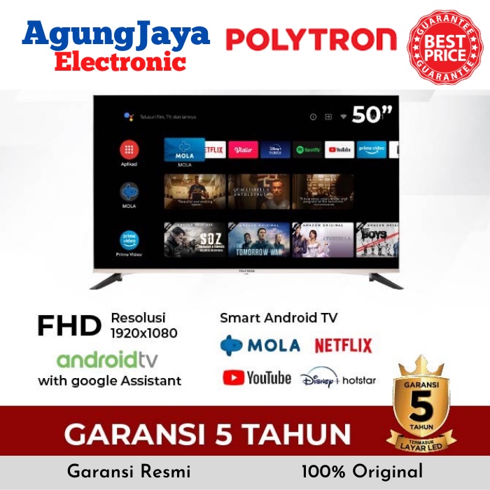 ANDROID TV POLYTRON PLD-50AG9953 SMART TV LED 50 INCH (CILEGON SERANG)