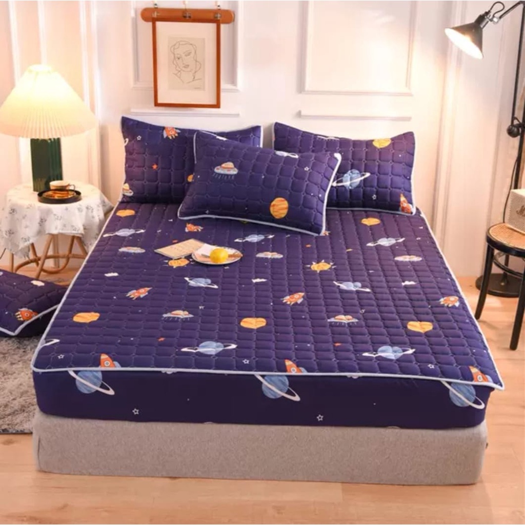 Sprei Waterproof / Sprei Protector bermotif / Sprei anti air ukuran 180x200CM dan 160x200CM-180 BIRU ASTRONOT