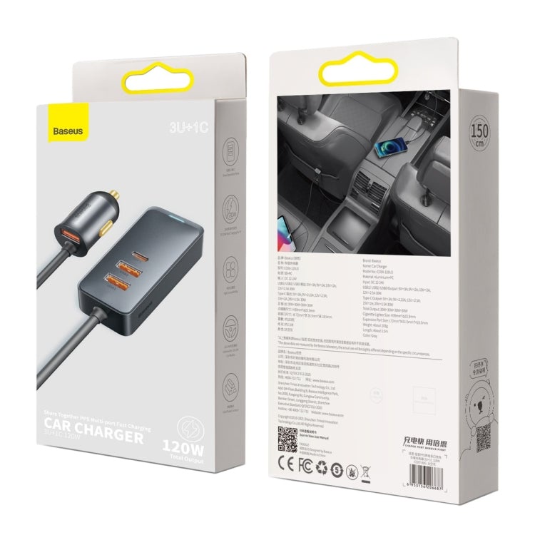 BASEUS Car Charger Adaptor Mobil 4 Port Output 3 USB + Type C Fast Charging 120W Xiaomi Oppo Vivo