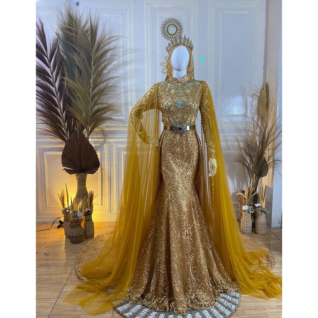 Gaun pengantin slim duyung gold