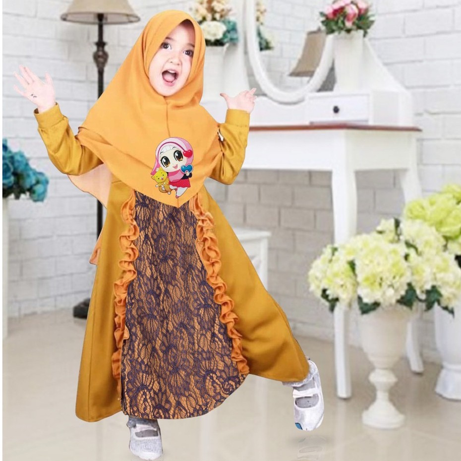 HOPYLOVY - Gamis Brukat anak lampu LED Shafiya Kids