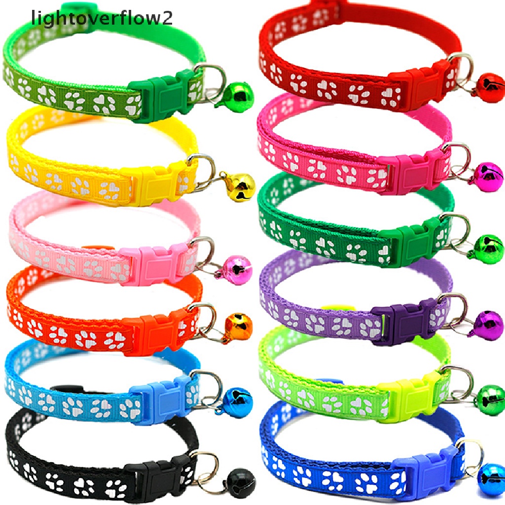 (lightoverflow2) Kalung Collar Adjustable Motif Telapak Kaki Kucing Warna-Warni Dengan Lonceng