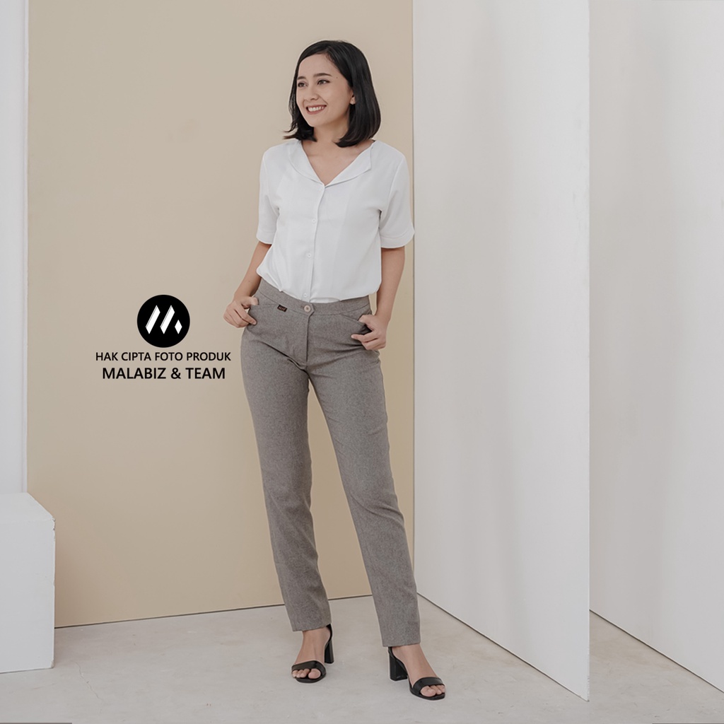 SHANNON SOFTBRWON - Celana Kantor Wanita Slim Fit Bahan Stretch dan Tebal Celana Formal Wanita Celana Panjang wanita Hitam Celana Dasar Wanita Basic Standar Kerja Malabiz