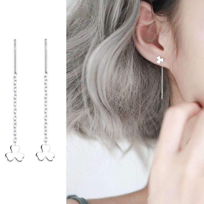 Roselife 1 Pasang Anting Tusuk Gantung Rantai Panjang Desain Kupu-Kupu Bahan Silver S925