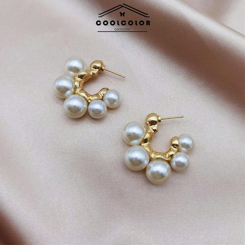 COD❤️1 Pasang Anting Stud Mutiara Pejantan Lingkara Anti Memudar Earrings panjang Aksesoris Wanita Fashion Tusuk Mewah Korea Gaya Rumbai