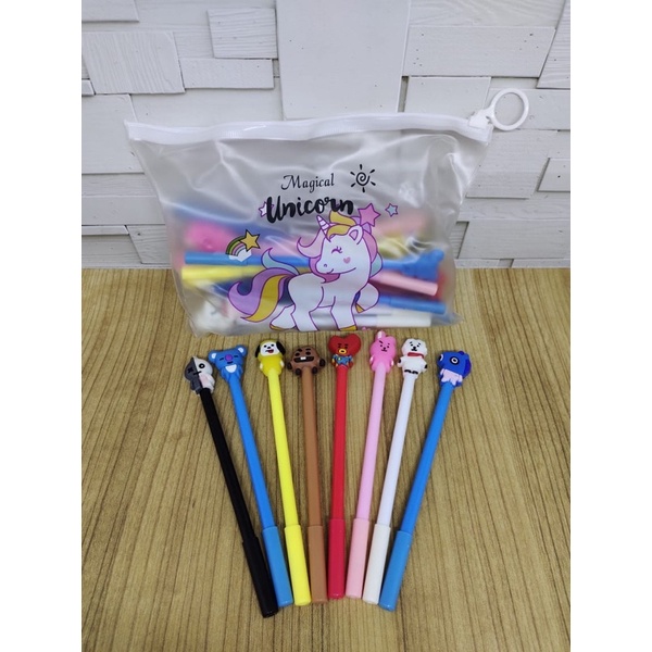 

paket pen gel bts set with pouch isi 20 pc