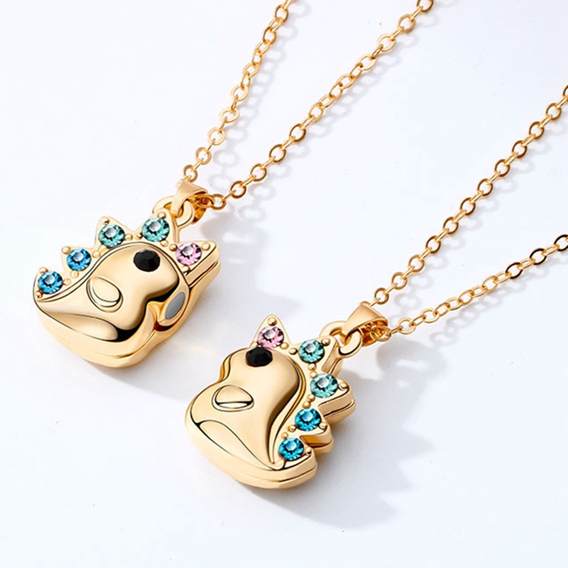 Fancyqube 2pcs / Set Kalung Desain Unicorn Aksen Zircon Untuk Pasangan