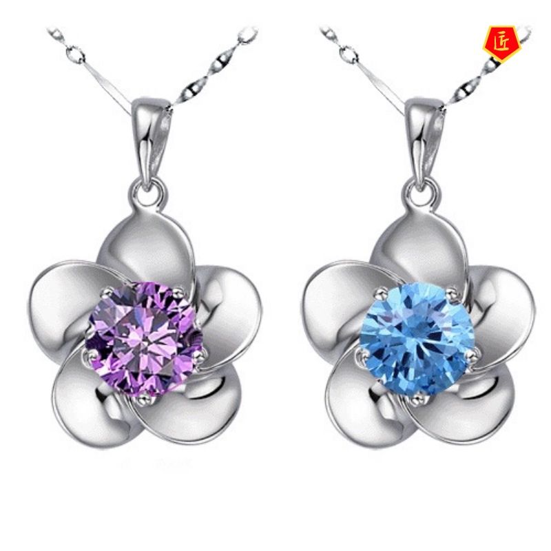 [Ready Stock]Silver Necklace Women's Plum Crystal Pendant Simple Fashion Elegant