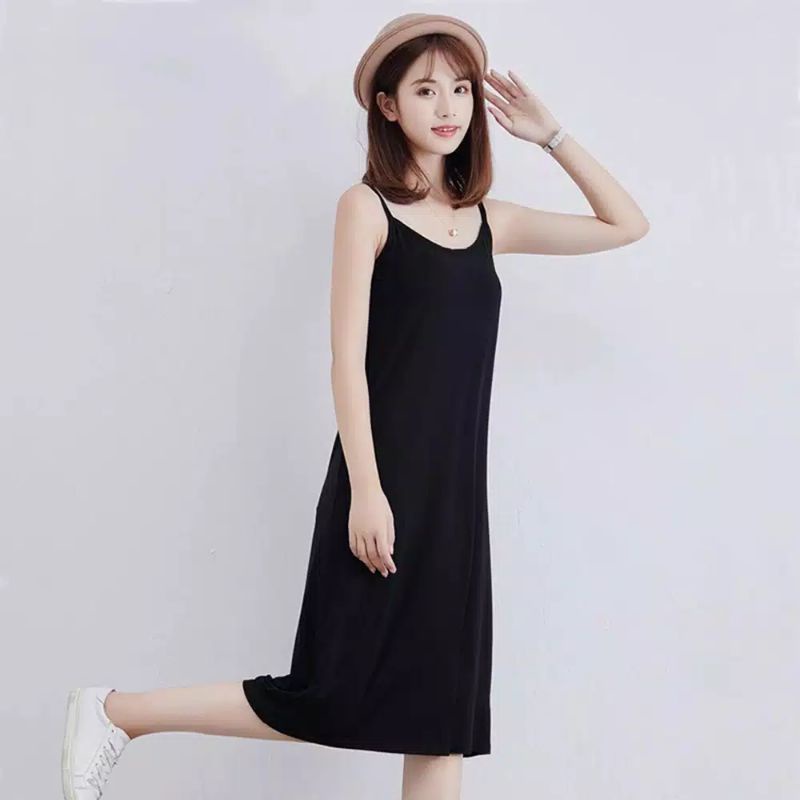 Midi Dress Camisoles Singlet Tali kecil Wanita Gaya Korea - fashion Anggun