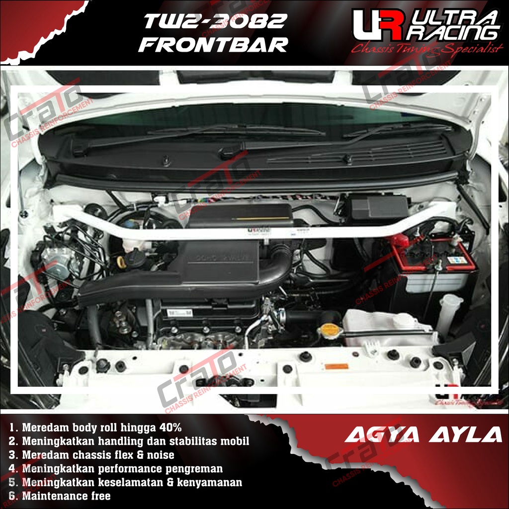 Aksesoris Stabiliser ULTRA RACING Safety Bar - Frontbar Front Strutbar 2 Points - Toyota Agya Daihat