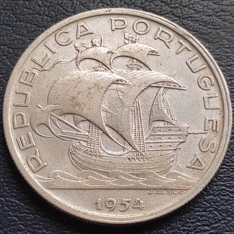 Uang Koin Perak Kuno 10 Escudos Portugal Tahun 1954 Silver Coin