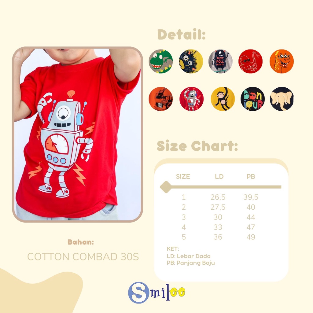 Kaos Anak Cowok Smilee Murah Kuning Virus Size 1-5Tahun