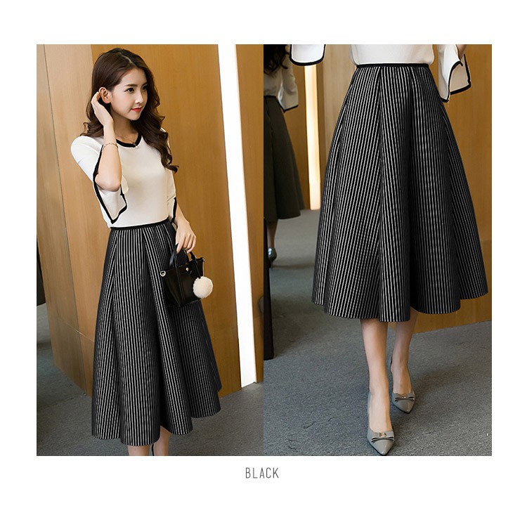 KARAKOREA 7-65 Stripe Space Cotton Skirt Rok maxi Rok midi Rok panjang Rok Kerja Rok Wanita/Rok Korea Skirt