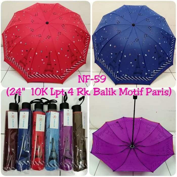 payung Lipat 3 Jumbo Besar 10 R jari motif Paris NF 59 menara Eiffel