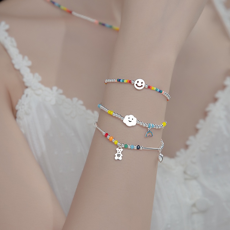 Gelang S925 Silver Aksen Manik-Manik Warna Awan Gaya Korea Untuk Wanita