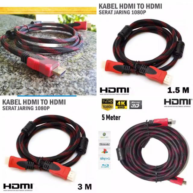 (NCS) Kabel HDMI Serat Jaring Cable KABLE HDMI  to HDMI 1,5M / 3M / 5M 1080P V1.4 3D HQ 1,5 3 5 M COD