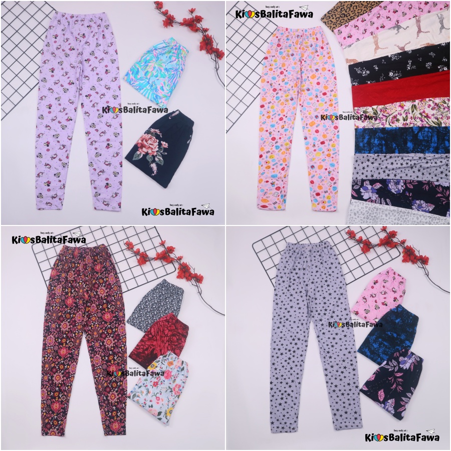 Legging Calvina uk 8-12 tahun / Leging Panjang Motif  Bahan Kaos Spandek Anak Perempuan Ketat Nyaman