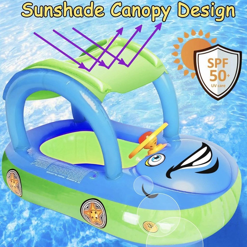 Pelampung Kolam Renang Bayi Desain Mobil Ring Floating with Canopy HECHILD - 7CTH3BKL