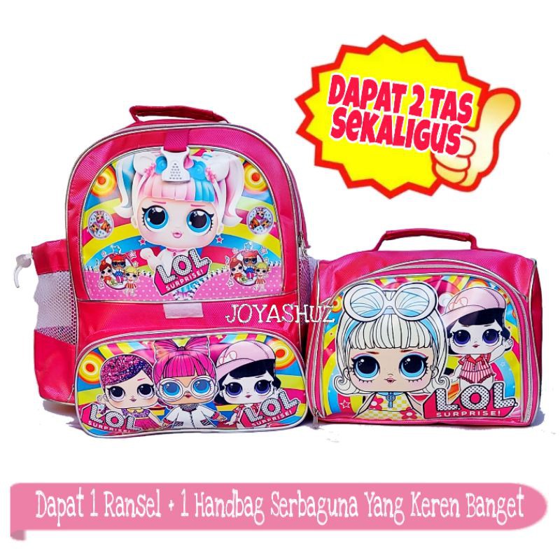 Joyashuz - Tas Sekolah Anak Perempuan 2in1 - Tas Karakter LOL Gratis Botol Dan Misting - Tas Anak SD