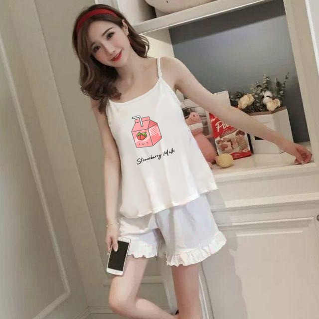 MYSTIQUE.ID-BAJU KAOS STRAWBERRY MILK TANPA LENGAN T-SHIRT LUCU DAN AESTHETIC