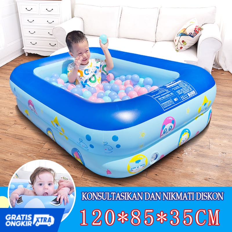 Kolam Renang anak Kotak Rectangle Crystal Pool 120x85x36 cm - kolam karet kotak alas gelembung