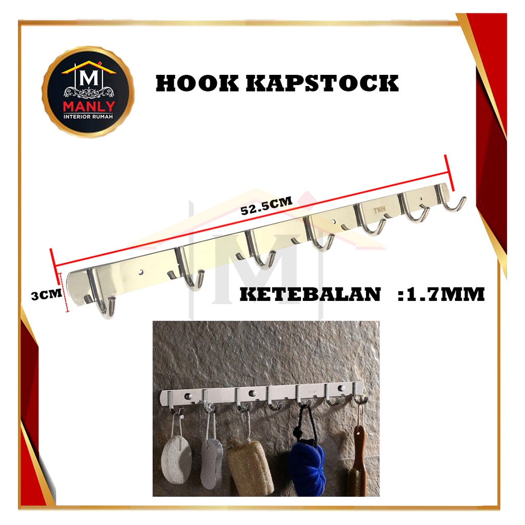 Kapstok Stainless Gantungan Baju / Cantolan Hook Kait 3 - 7 Hook Stainless Capstok, FREE SEKRUP