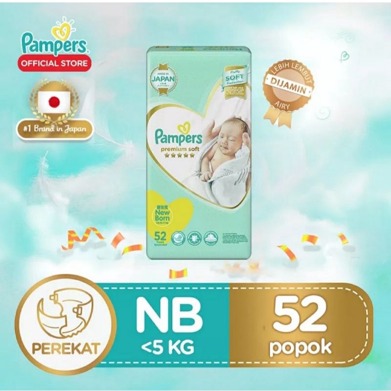 PAMPERS premium NB52 popok perekat bayi baru lahir pampers premium newborn 52