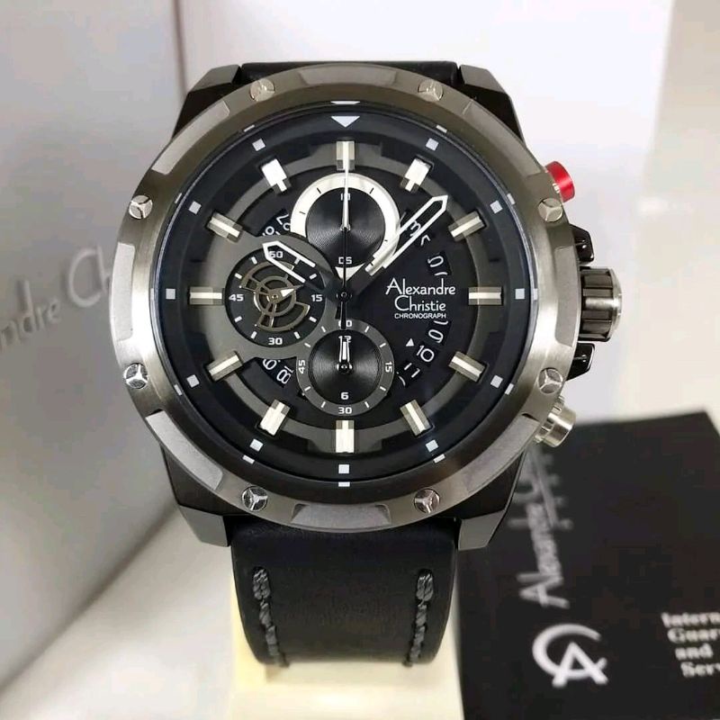 Jam Tangan Pria Alexandre Christie AC 6506 Cronograph Tali Kulit Garansi 1 Tahun