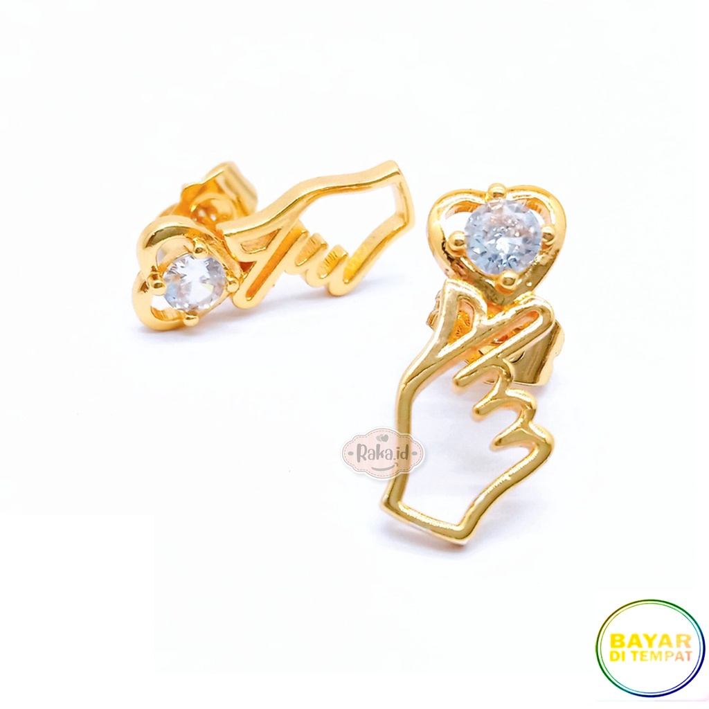 Anting Wanita Anting Tusuk / Stud Love Tangan Gold Perhiasan Aksesoris Wanita Lapis Emas 18k 806