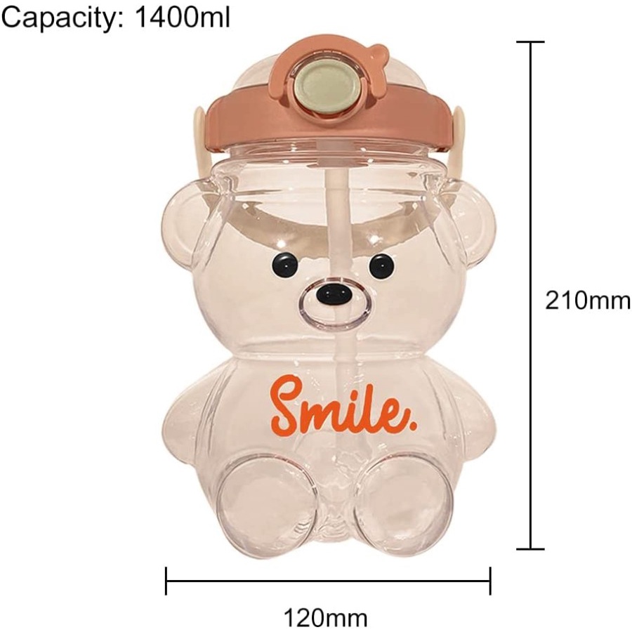 botol minum 1 liter 2 liter viral Kawaii Bear Straw Bottle Beruang 3D Transparan 1400 Liter