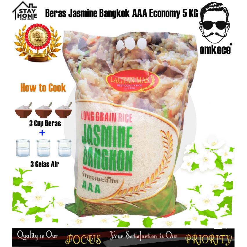 

Beras Jasmine AAA Thailand Bangkok 100% ORI Wangi & Pulen