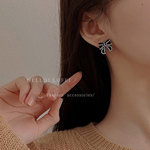 Anting Stud 925 Silver Warna Hitam Gaya Korea Vintage Untuk Wanita