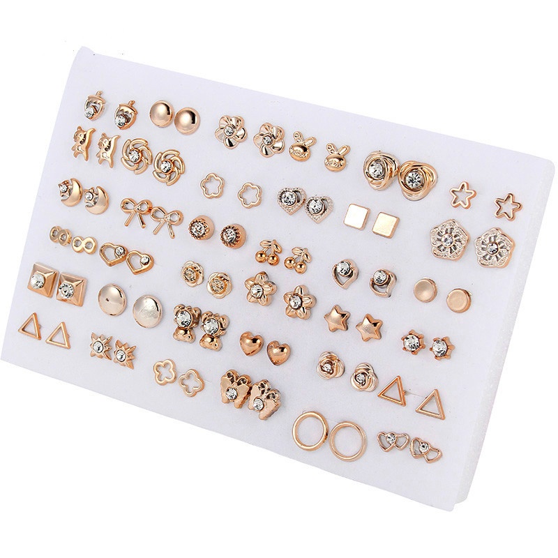 36 Pasang / 18 Pasang / Set Anting Stud Kristal Berlian Imitasi Bentuk Bunga Campur Gaya Elegan Untuk Wanita