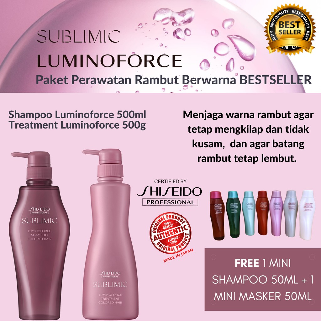 Paket Perawatan Rambut Berwarna Shiseido Sublimic Luminoforce Shampoo Conditioner 500ml Hair Color