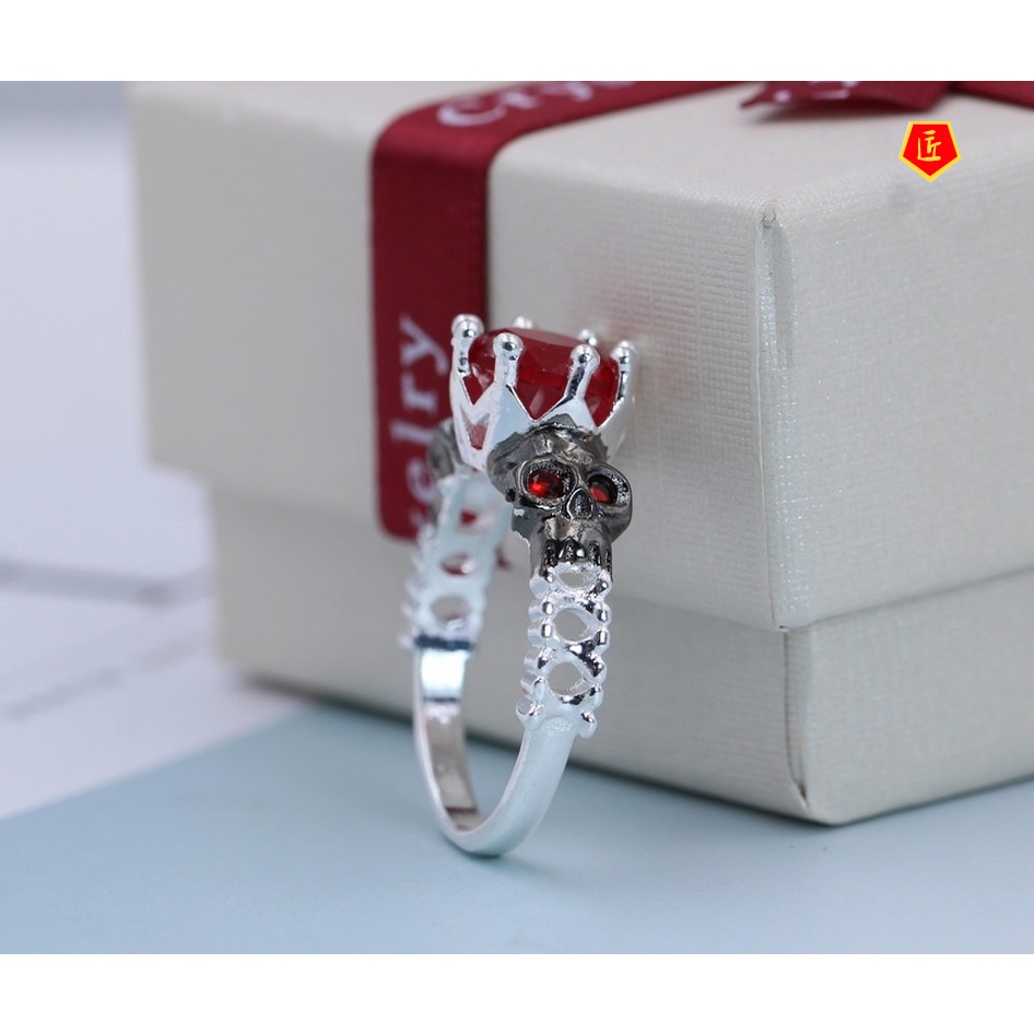 [Ready Stock]Personality Fashion Skull Punk Red Gem Ring