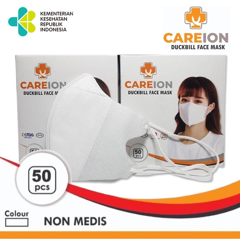 Masker Duckbill Hijab / Headloop 1 Box 50 pcs / Masker HIJAB Duckbill Putih Polos Medis 3PLY